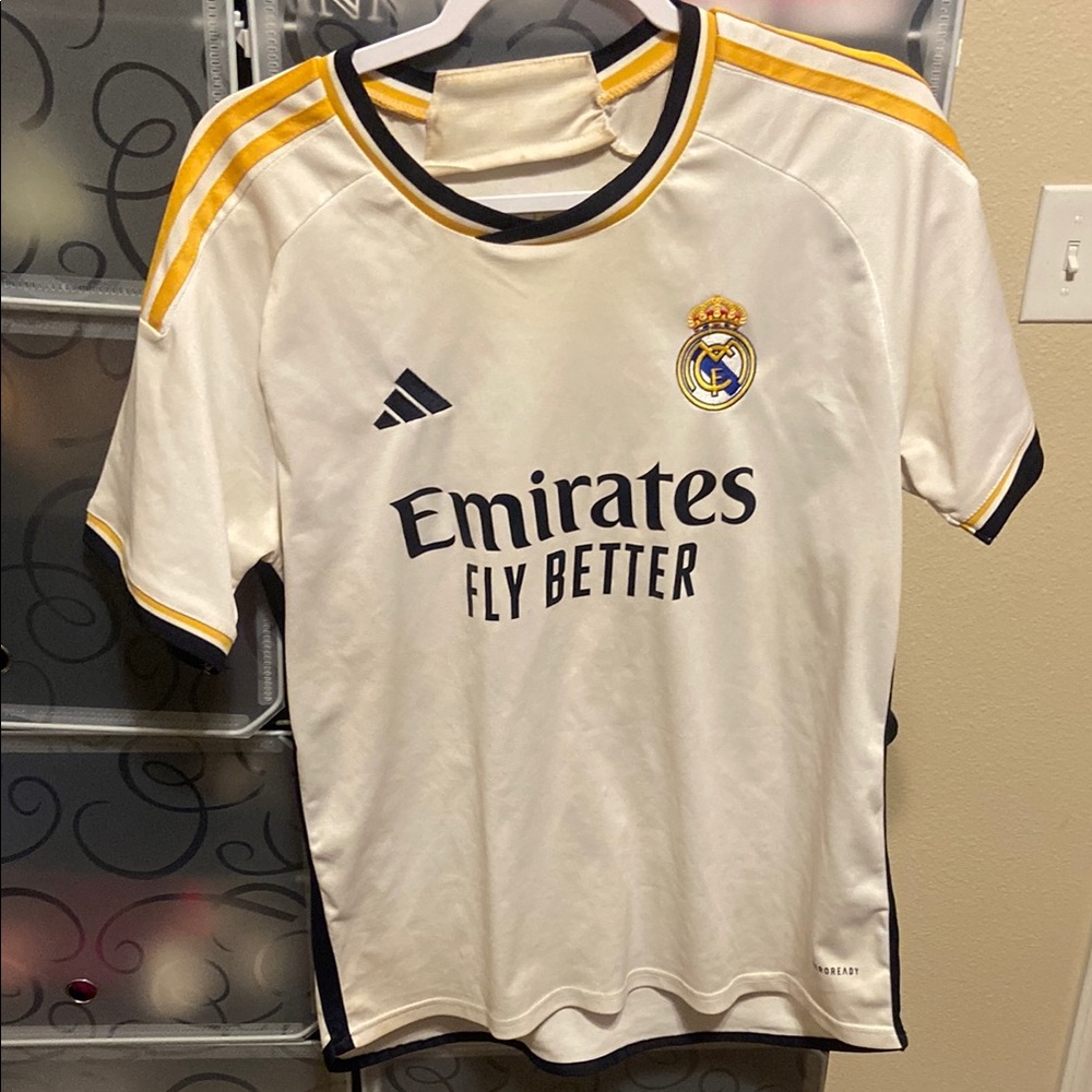 Adidas White and Gold Soccer Jersey Bellingham 5